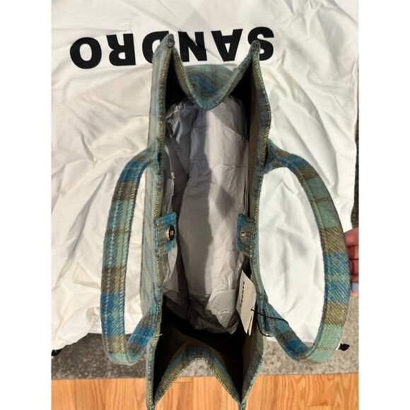 NEW Sandro Kasbah Checked Brushed Felt Tote Blue Green Yellow - Picture 9 of 10